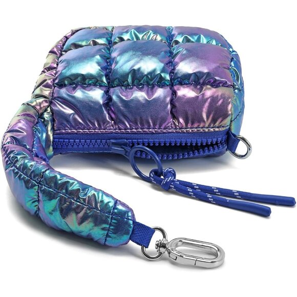 Women's Mini Cute Quilted Wristlet Charm Gift Pouch Puffer Purple Evening Bag - Picture 2 of 5